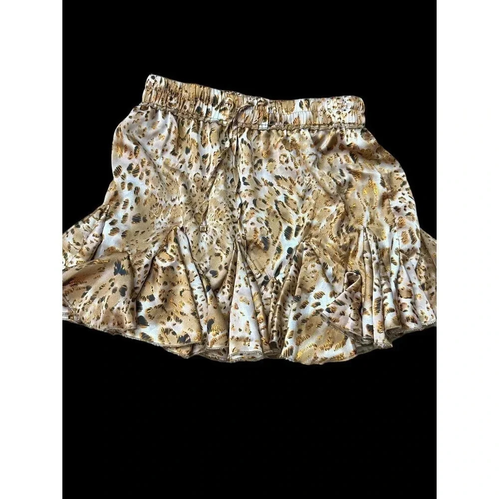 O. Vianca Mini Skirt Leopard Cheetah Pattern Elastic Waist Tiered Brown Womens M